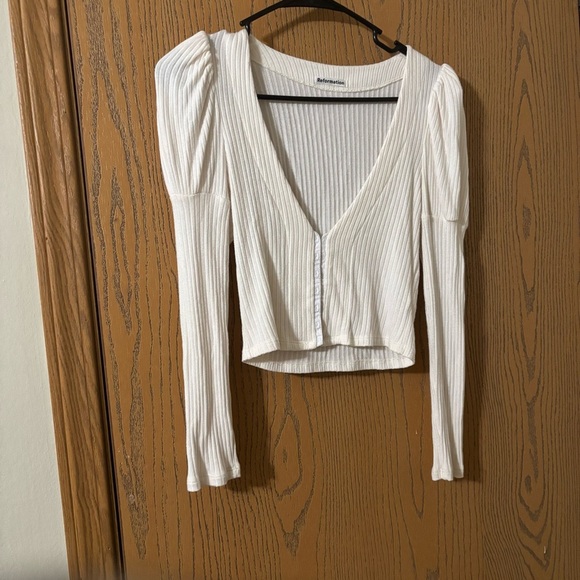 Reformation Einkorn Puff Sleeve Knit Top, Cream, Sz XS - Picture 3 of 6
